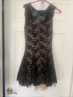 Nha Khanh Black Lace Fit-and-Flare Dress with Nude Tulle Lining